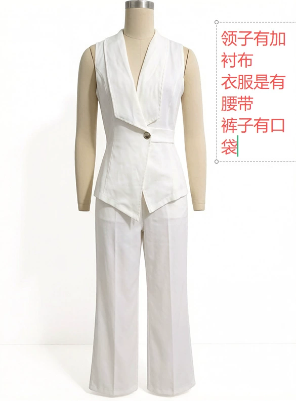 跨境电商外贸进出口欧美女装 气质时尚无袖西装直筒裤上下两件套 - 图片 16
